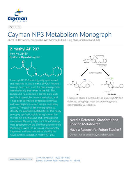 <p>2-methyl AP-237: Cayman NPS Metabolism Monograph, Issue 1<br></p>